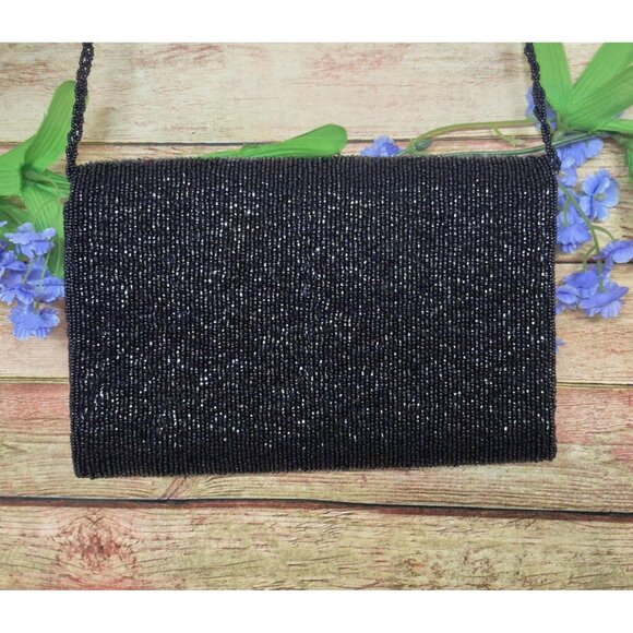 La Regale Vintage Evening Bag Black Rhinestone Beaded Clutch Purse Prom Formal - Picture 8 of 12